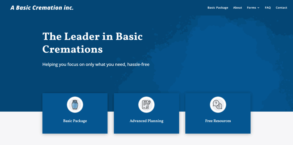 a basic cremation homepage