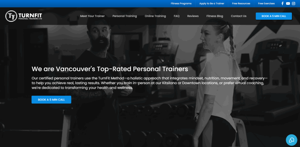 TurnFit Personal Trainer homepage